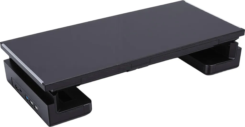Support Bureau pour Ordinateur Portable et Écran avec Hub USB Rangement