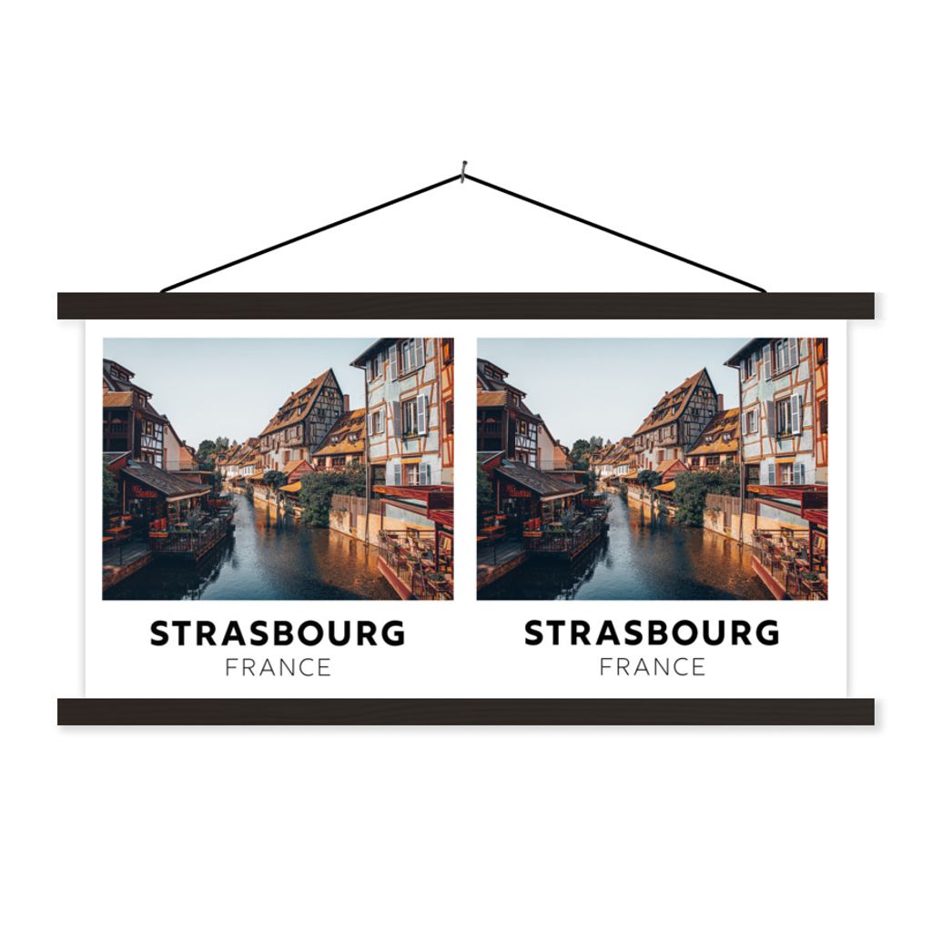 MuchoWow Textilposter Straßburg - Frankreich - Wasser 90x45 cm mit schwarzem Rahmen - Klemmleisten