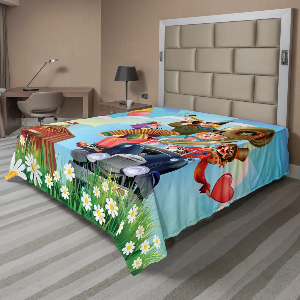 Drap Plat Supérieur Décoratif Motif Clown et Voiture pour Lit Double