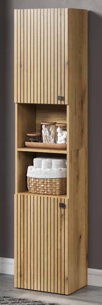 Hochschrank Bliss in Evoke Eiche Badschrank 40x186 cm, 6 Fächer, Staboptik