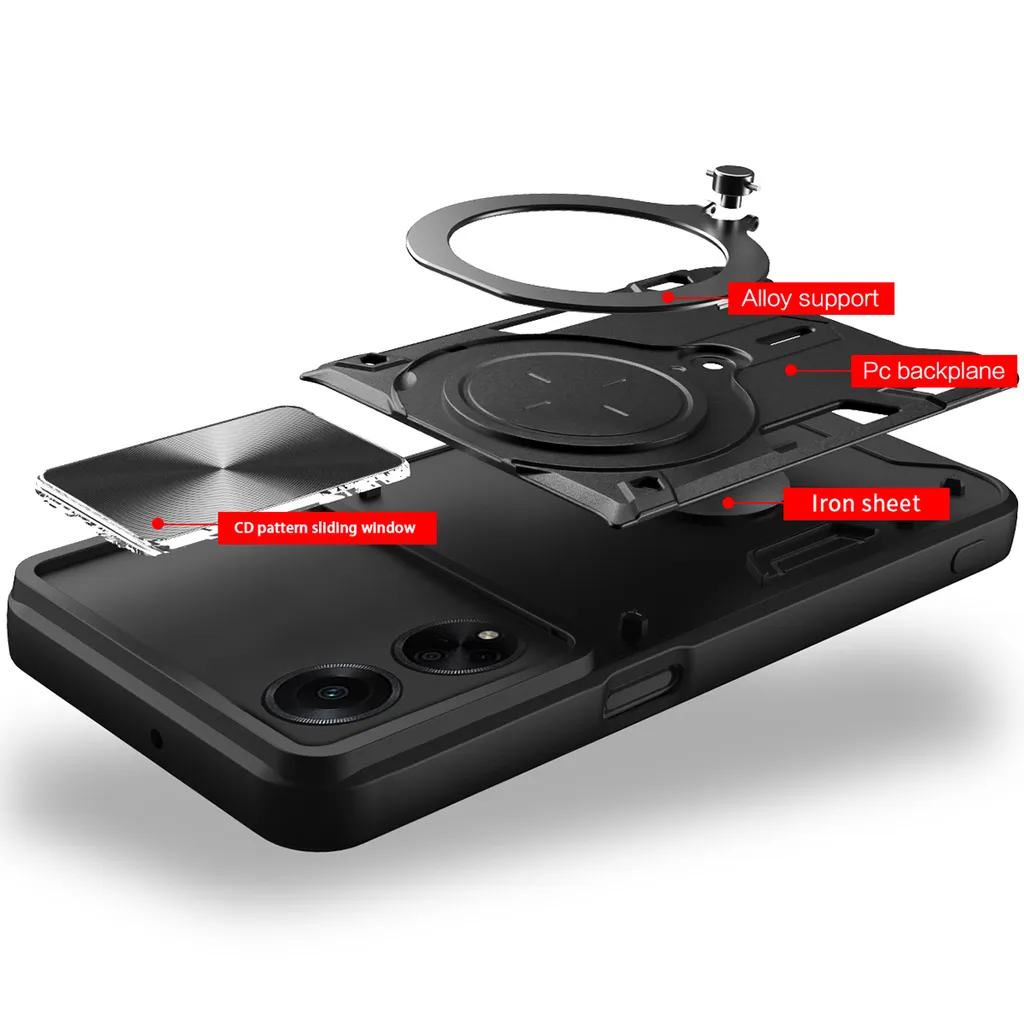 Custodia per Oppo F23 / A1 / A98 5G custodia resistente a doppio strato con copertura della fotocamera e supporto circolare ad anello Viola - 4