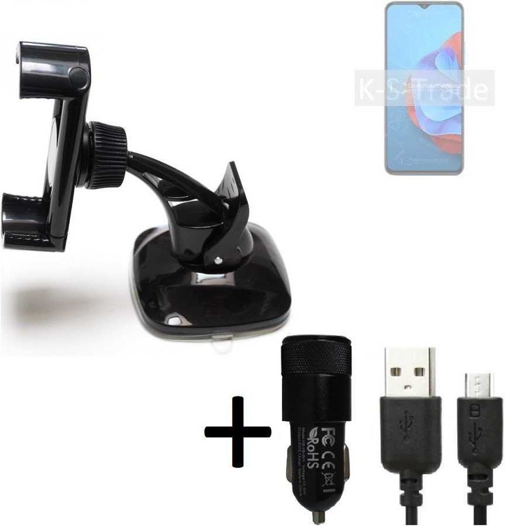 K-S-Trade Halterung kompatibel mit Coolpad Cool 20s Windschutzscheibe / Armaturenbrett + LADEGERÄT mit Mico USB Kabel Autohalterung KFZ Halter