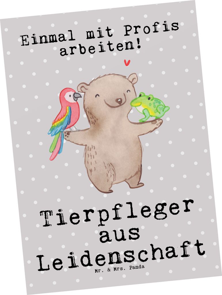 Mr. & Mrs. Panda Postkarte Tierpfleger Leidenschaft - Grau Pastell - Geschenk, Ansichtskarte, Postkarten, Fotokarte, Ansichtskarten, kunstkarte