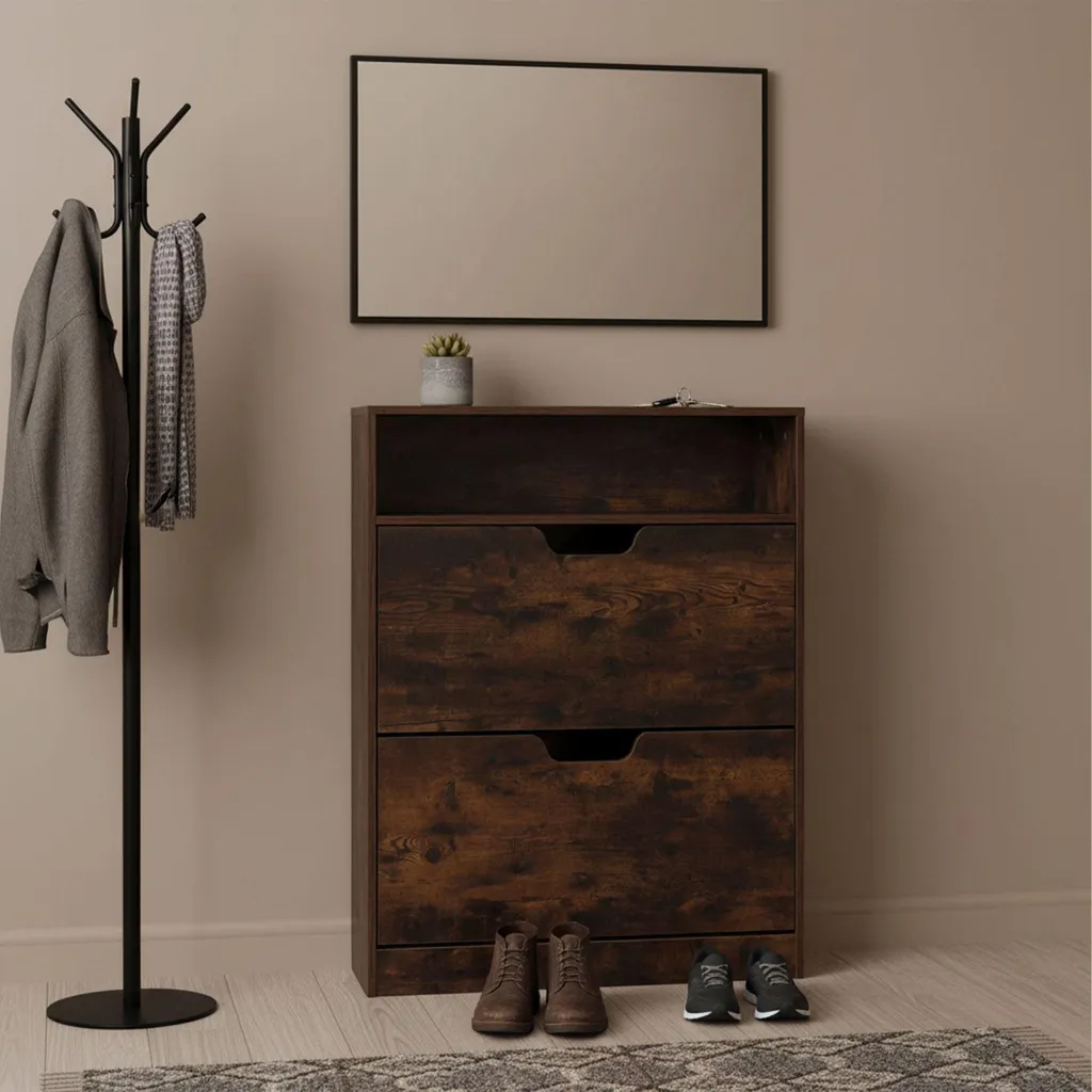 Armoire à chaussures gain de place avec abattants et rangement modulable