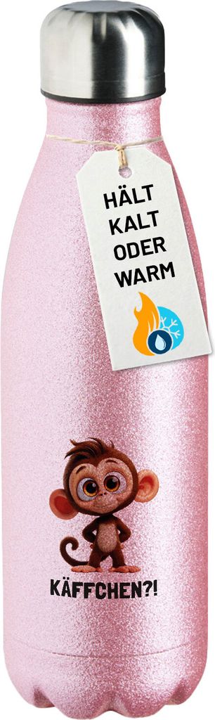 Huuraa Trinkflasche Käffchen? Affe Äffchen Meme 500ml Pink Edelstahl Wasserflasche Trinkflasche Geschenkidee
