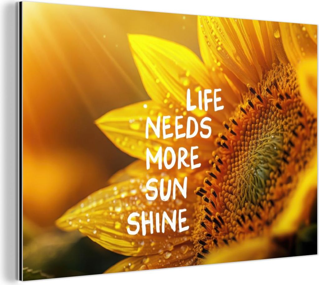 MuchoWow Wanddekoration Metall Metallbild Wandkunst 120x80 cm Sonnenblume - Nahaufnahme - Gelb - Zitat MuchoWow Aluminium Gemälde - Alu Bild