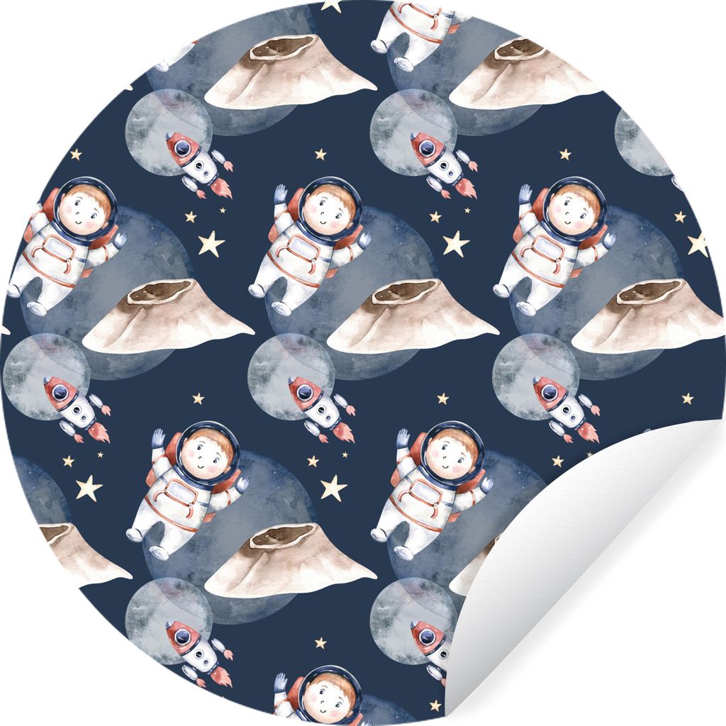 MuchoWow Runde Wandtattoo - Wandsticker Tapete Aufkleber Astronaut - Rakete - Weltraum - Kinder - Jungen - Mädchen - Kinder Ø 30 cm Selbstklebe...
