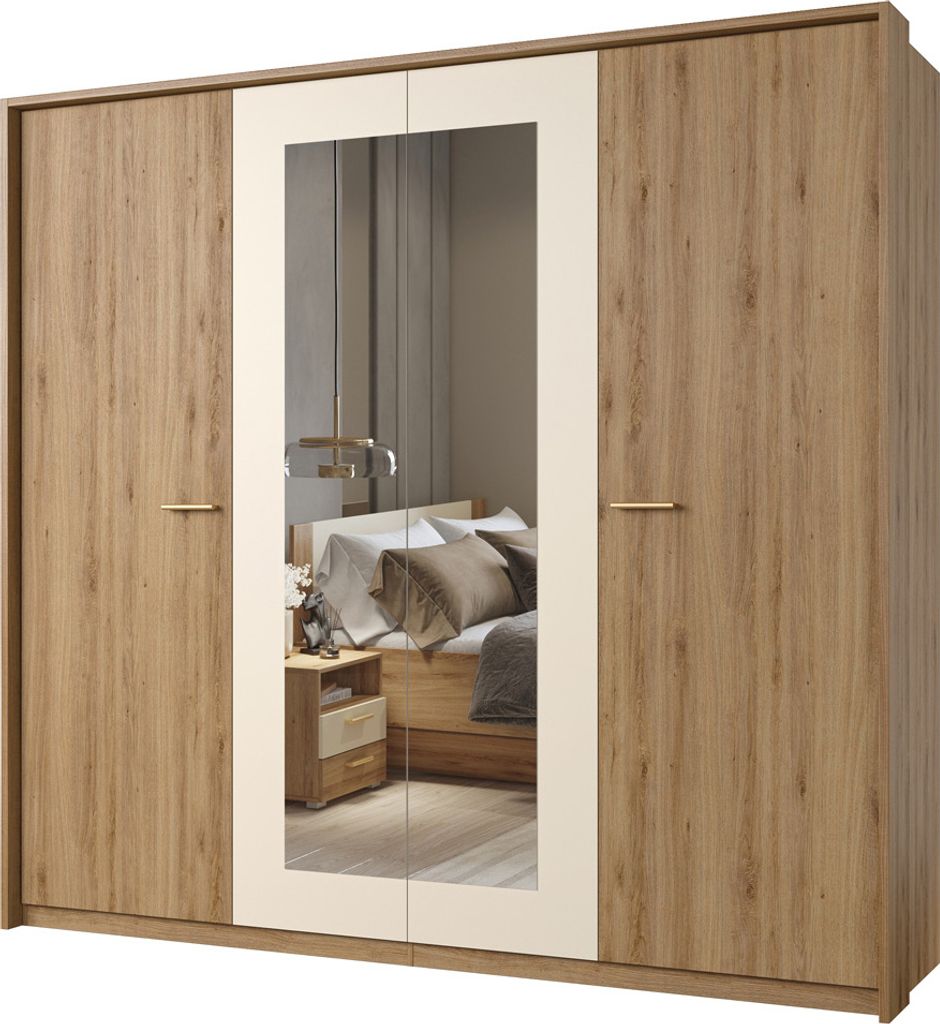Kleiderschrank 4-trg. inkl. Passepartout Rahmen in Eiche mit beige VARESE-83