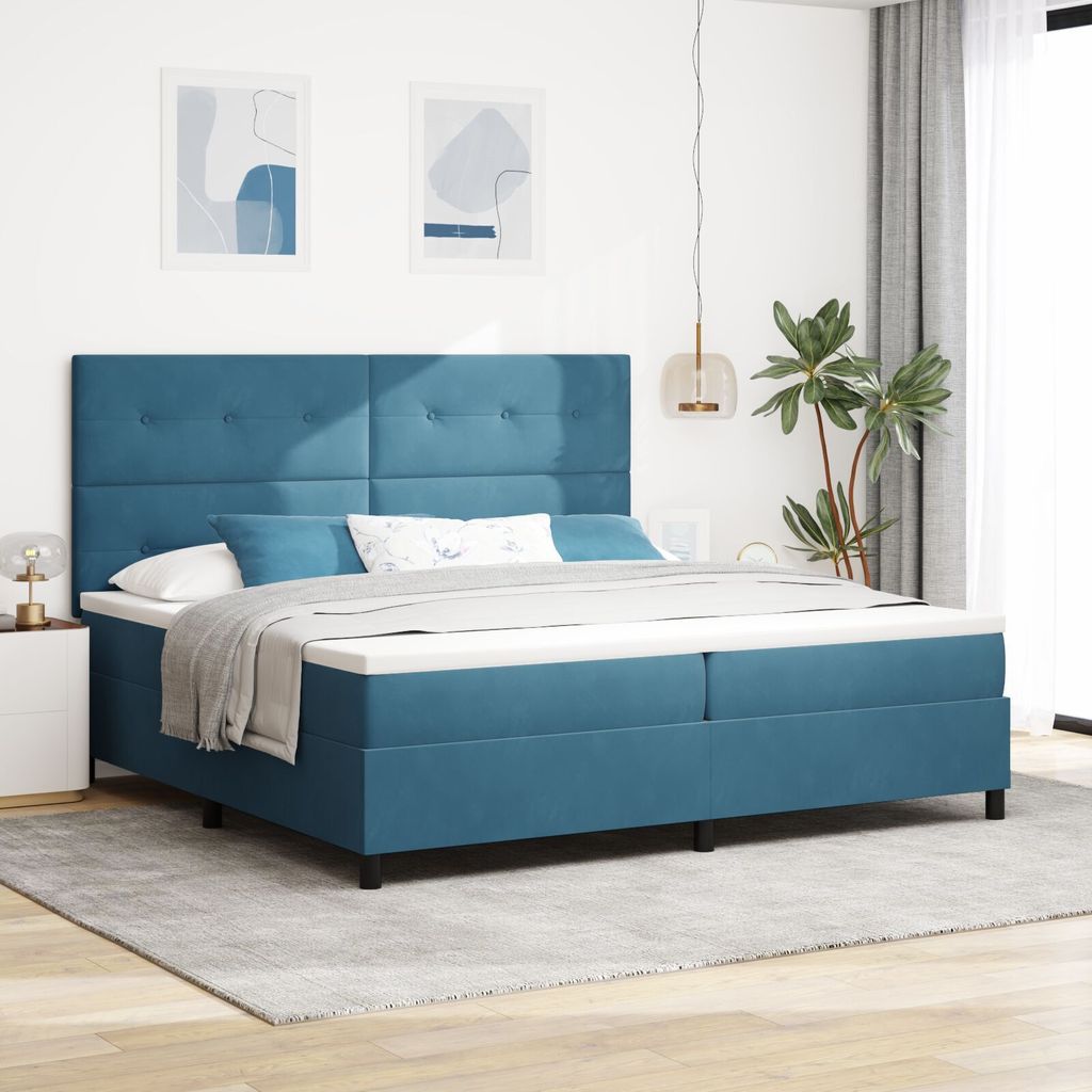 Boxspringbett mit Matratze Dunkelblau 200x200 cm Samt, Klassische Betten DesignMöbel Neu