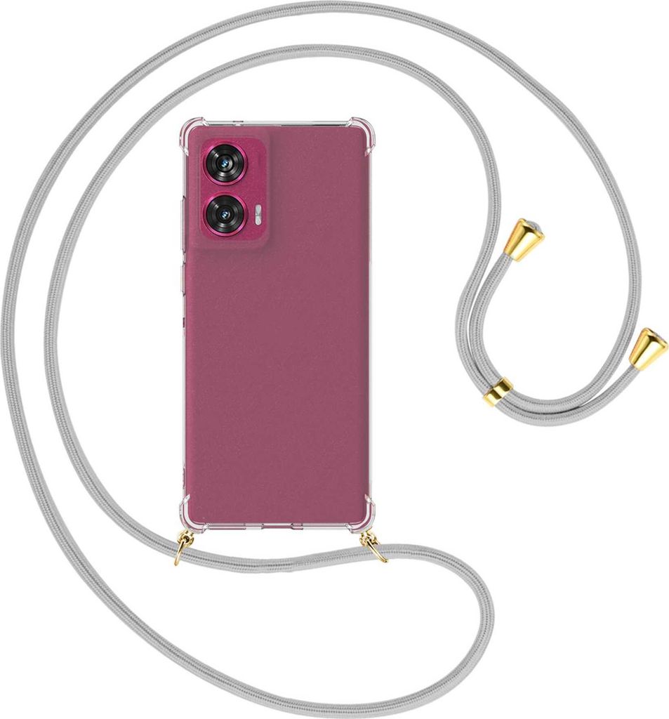Handykette Backcover-Schutzhülle mit Band (Metall goldfarben) für Motorola Edge 50 Fusion 5G - silbergrau