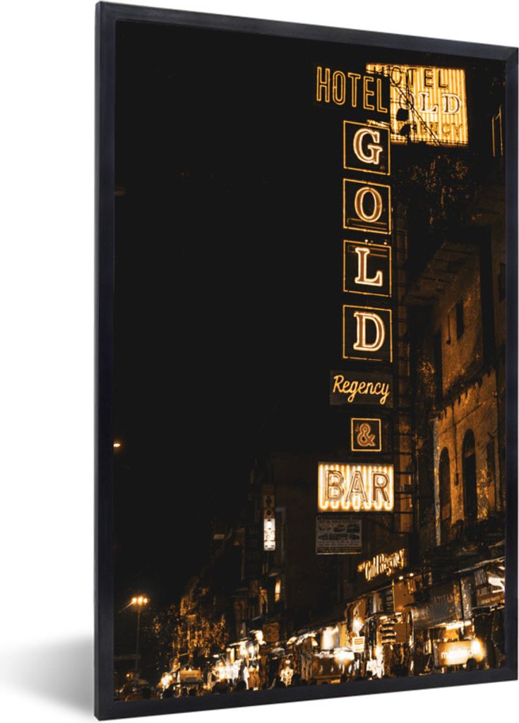 MuchoWow MuchoWow Gerahmtes Poster Gold - Straßen - Schilder 20x30 cm - Poster mit zchwarzem Bilderrahmen - Drucken - Bilder Poster im Rahmen