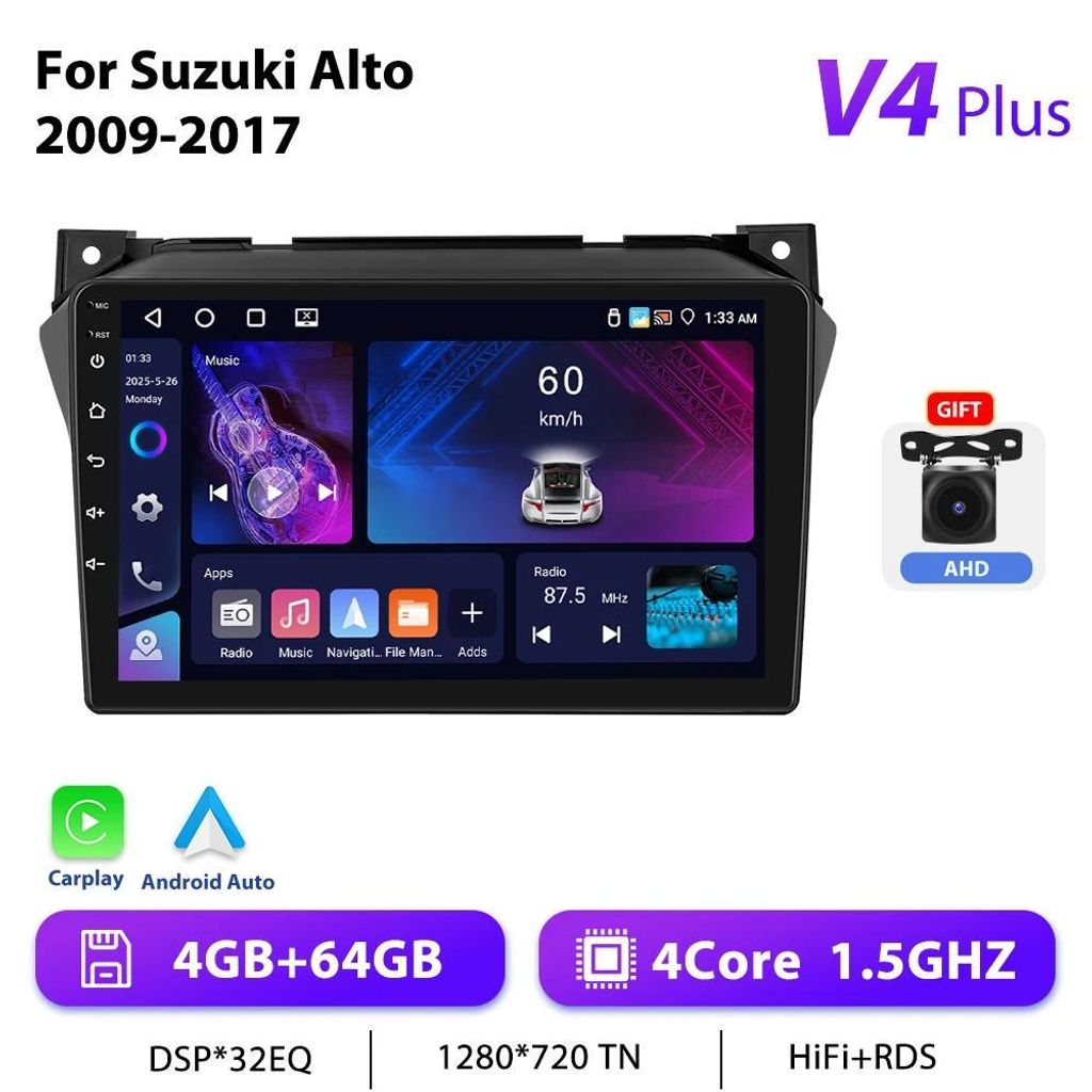 Autoradio für Suzuki Alto 2009–2017 - Android 10 2-DIN - 22,9 cm Touchscreen - 4+64 GB - 1,5 GHz MTK - GPS - RDS/Split-Screen