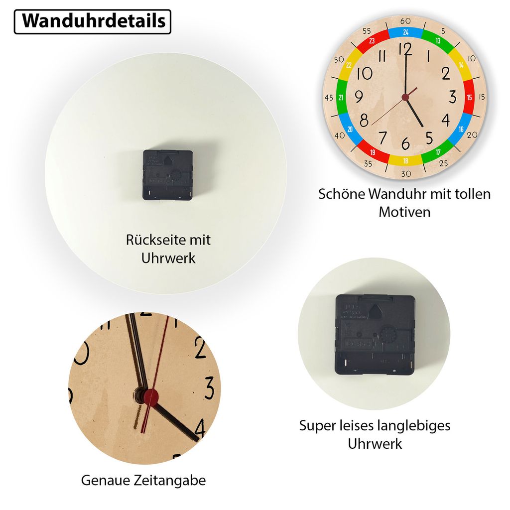 Lernuhr für Kinder Wanduhr aus Glas Produktbild 4