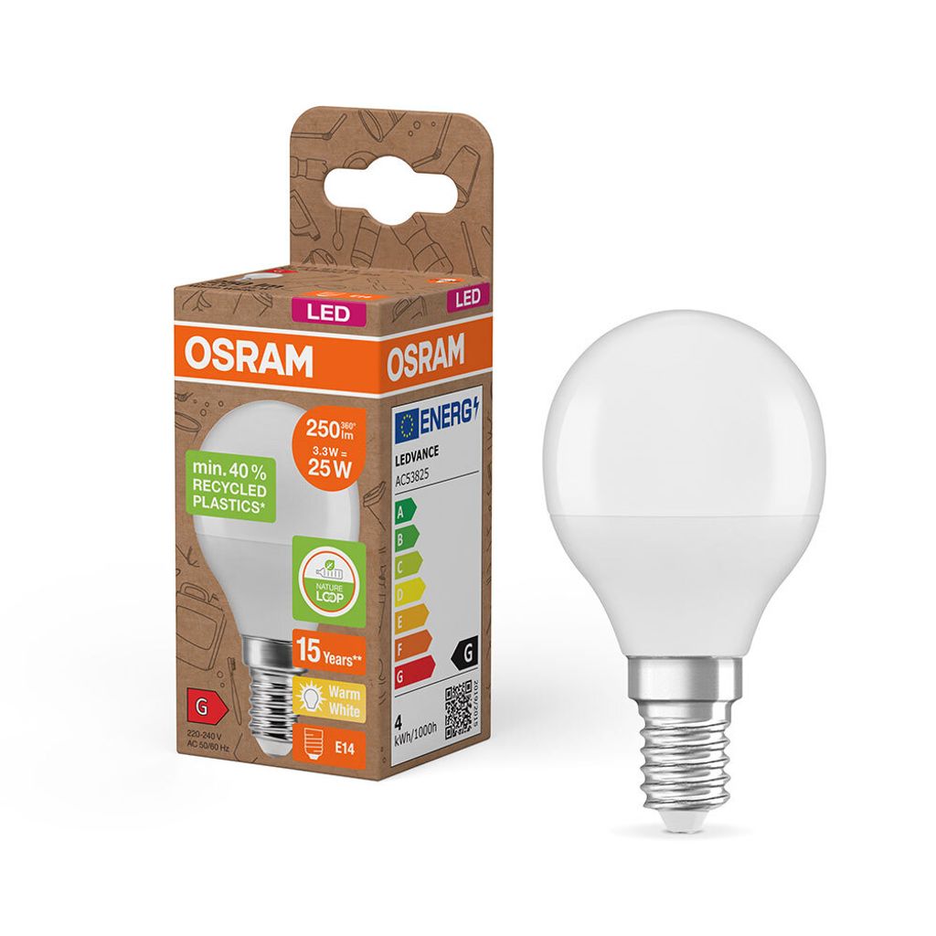 OSRAM HOMELIGHTING 4058075832046 LED (monochrome) EEC G (A - G) E14 Teardrop shape 3.3 W = 25 W Warm white (Ø x L) 45 mm x 79 mm 1 pc(s)