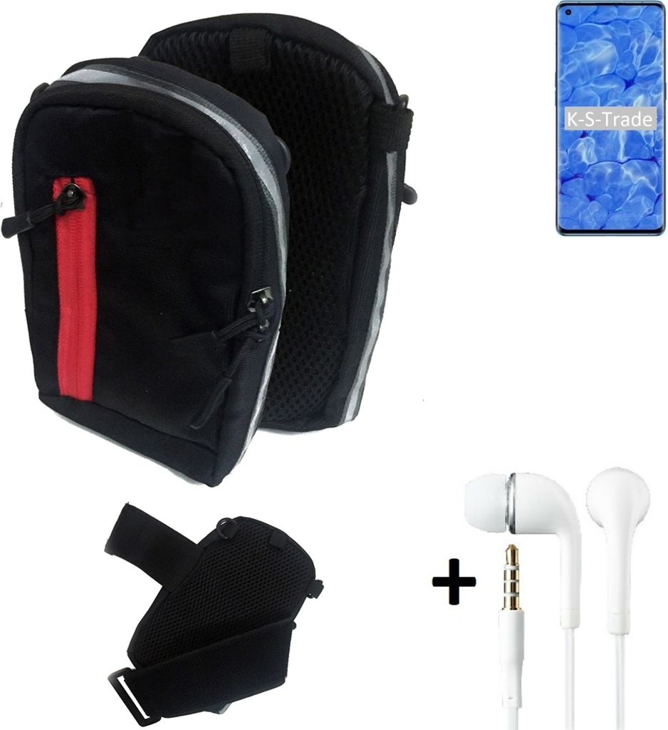 K-S-Trade Outdoor Gürteltasche Holster Umhängetasche + Kopfhörer kompatibel mit Oppo Reno6 Pro 5G schwarz Handy Tasche Case travelbag Schutzhülle