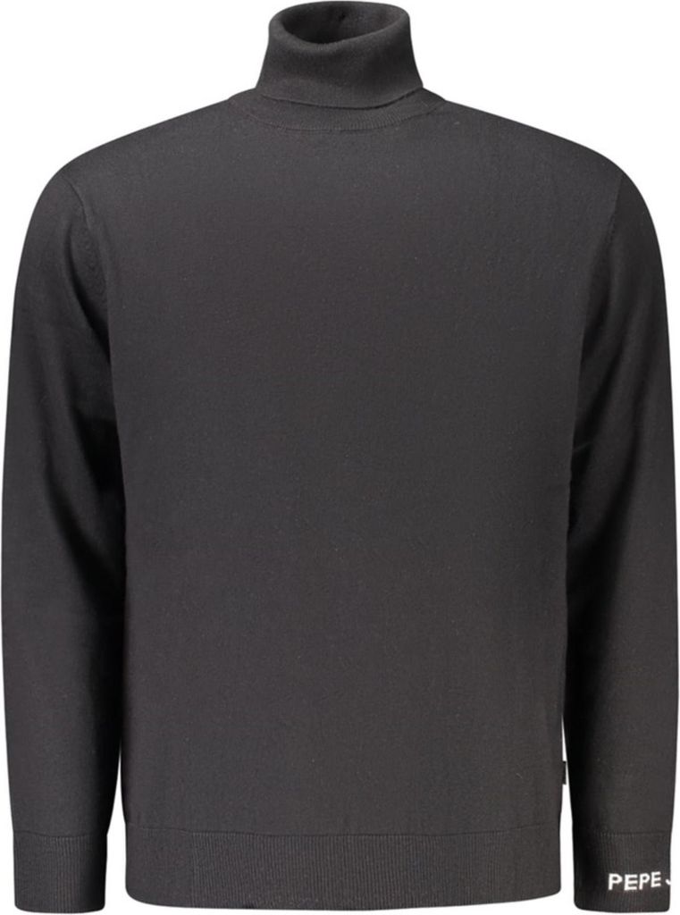 Eleganter Schwarzer Herren Rollkragen-Sweater mit Stickerei-Logo