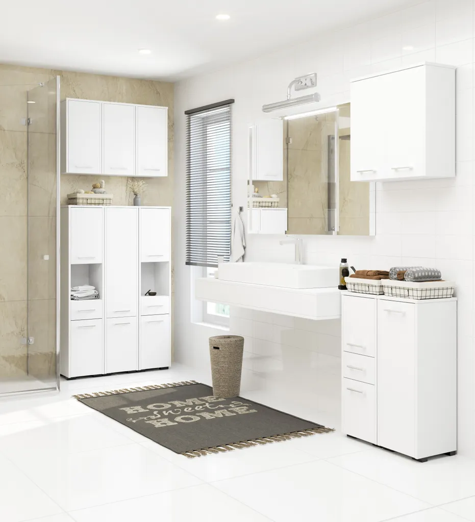 Armadio da bagno FIN S30 1D verticale bianco con ripiano - Soluzione pratica e elegante per il tuo bagno - 4