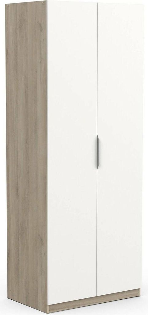 Kleiderschrank 2 Türen Fioretta, Schlafzimmermöbel, Schrank, Garderobe, 79x51 h203 cm, Eiche und Mattweiß