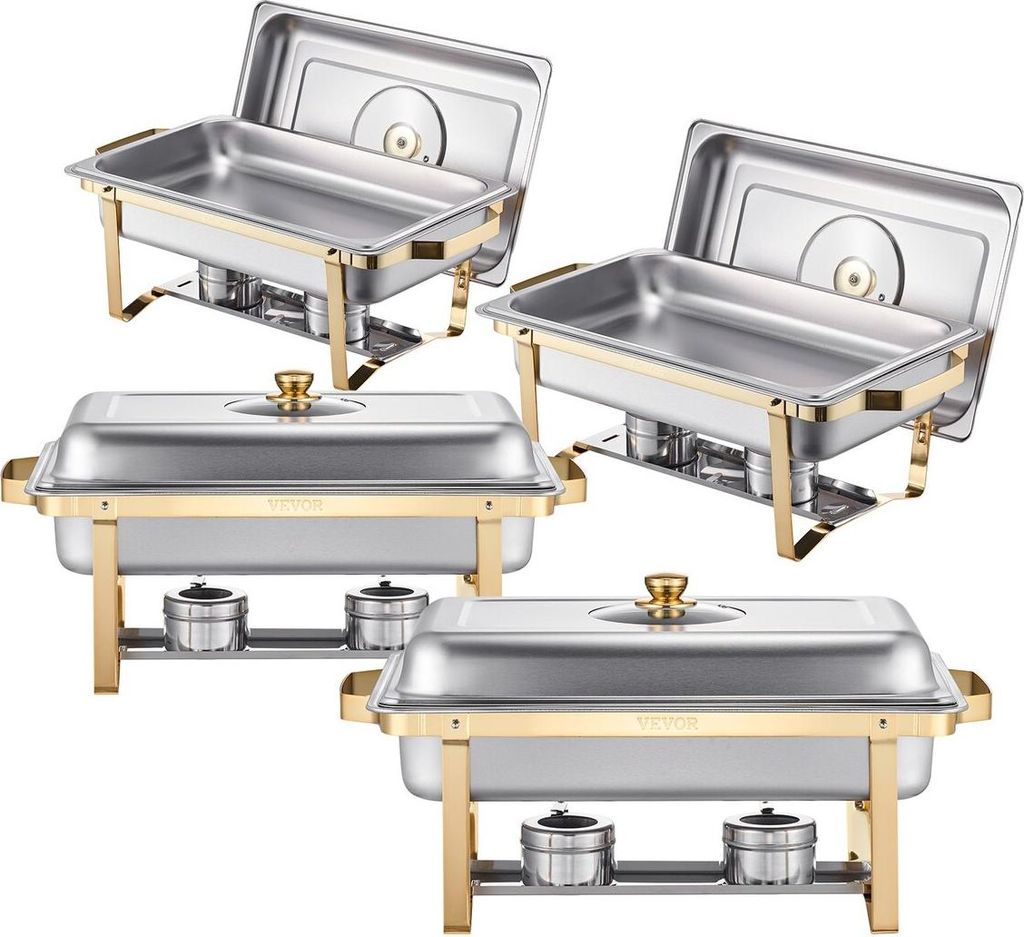 8 Qt 4er-Pack Rechteckiges Chafing Dish Buffet-Set Vollgröße-Pfanne Edelstahl