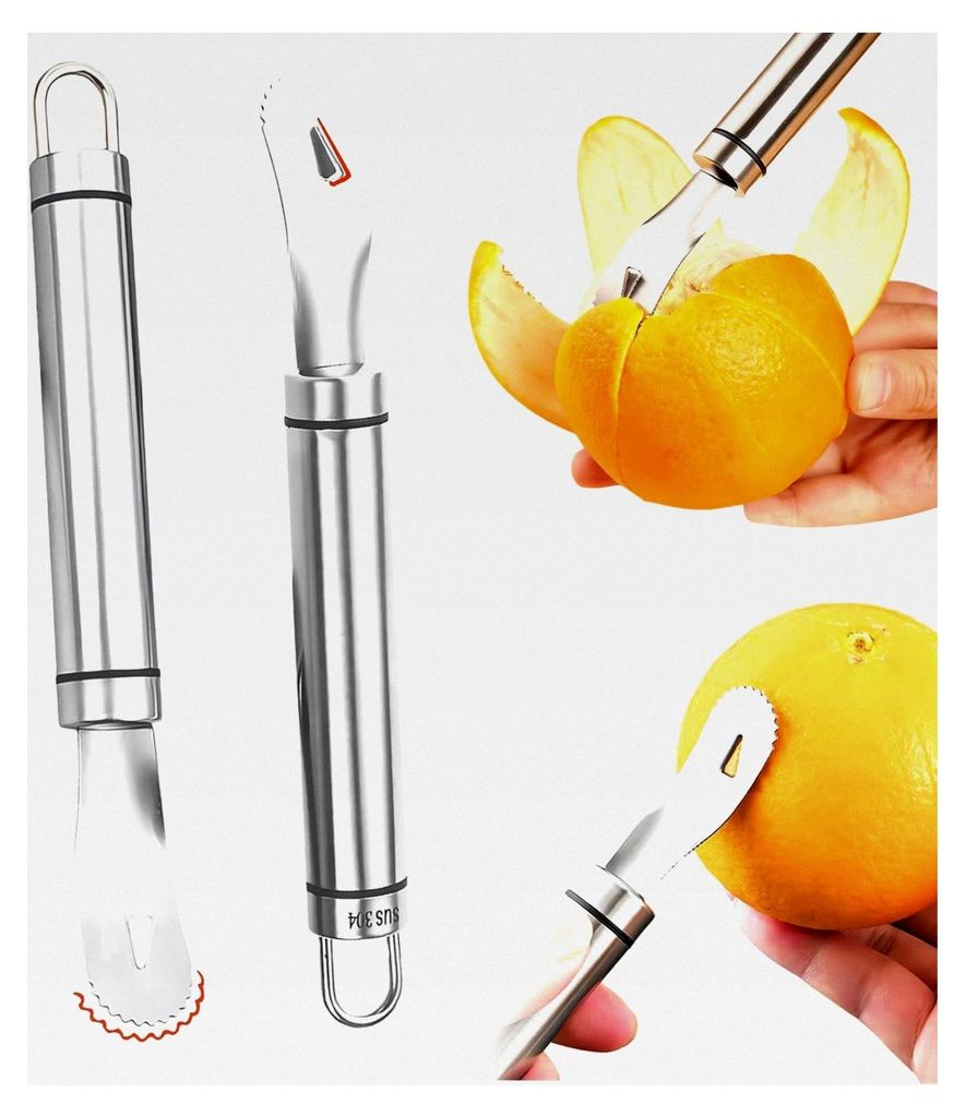 Orangenschäler aus Edelstahl, Zestenreißer mit langem Griff und dreieckiger Klinge