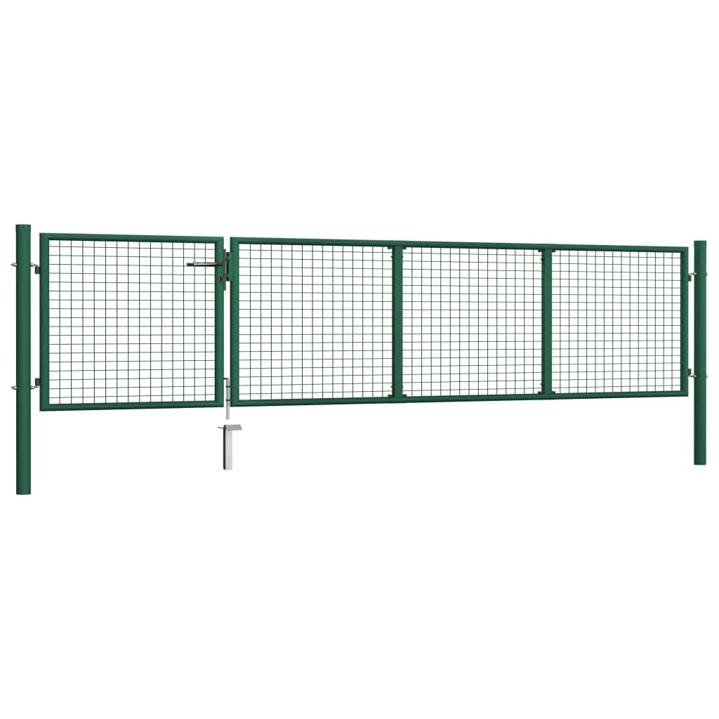 Clôturer son jardin avec ce portail en acier vert 350x75 cm durable