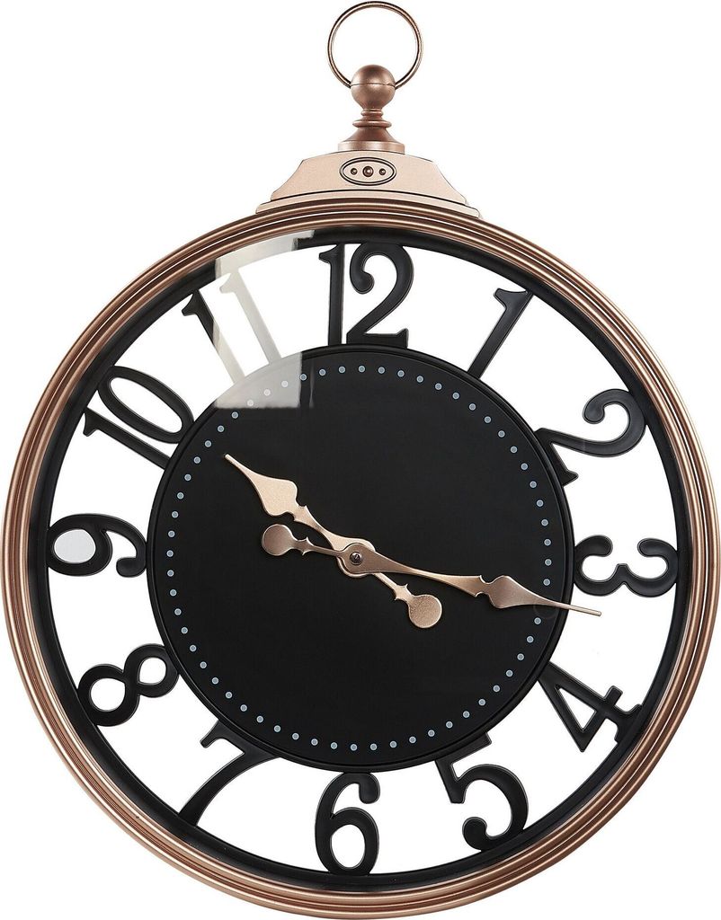 BELIANI Wanduhr Schwarz und Kupferfarben ø 44 cm Rund Arabische Ziffern Taschenuhr Form Hängende Wanddekoration für Wohnzimmer Esszimmer Flur