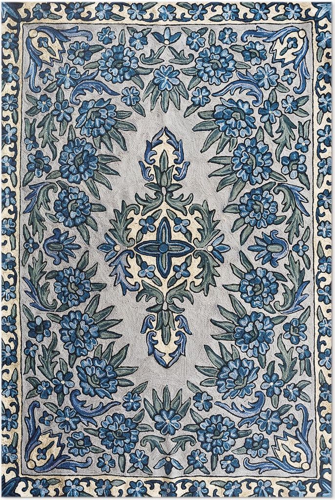 Nepal besticktes Blau – Vinyl Fußmatte – 80x120 cm – Rutschfest, Pflegeleicht & Langlebig