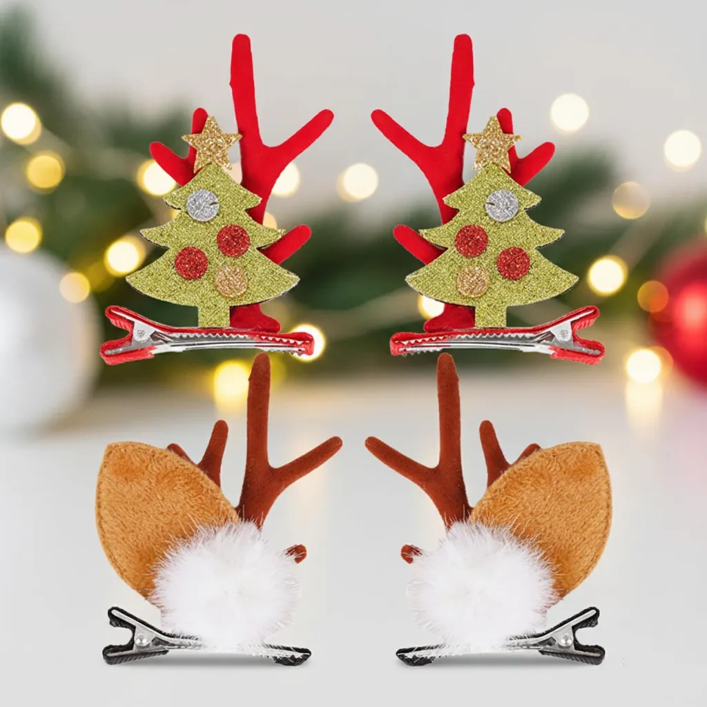 Barrettes de Noël Mignonnes en Forme de Cerf, Design Élan Lot de 4 Pièces