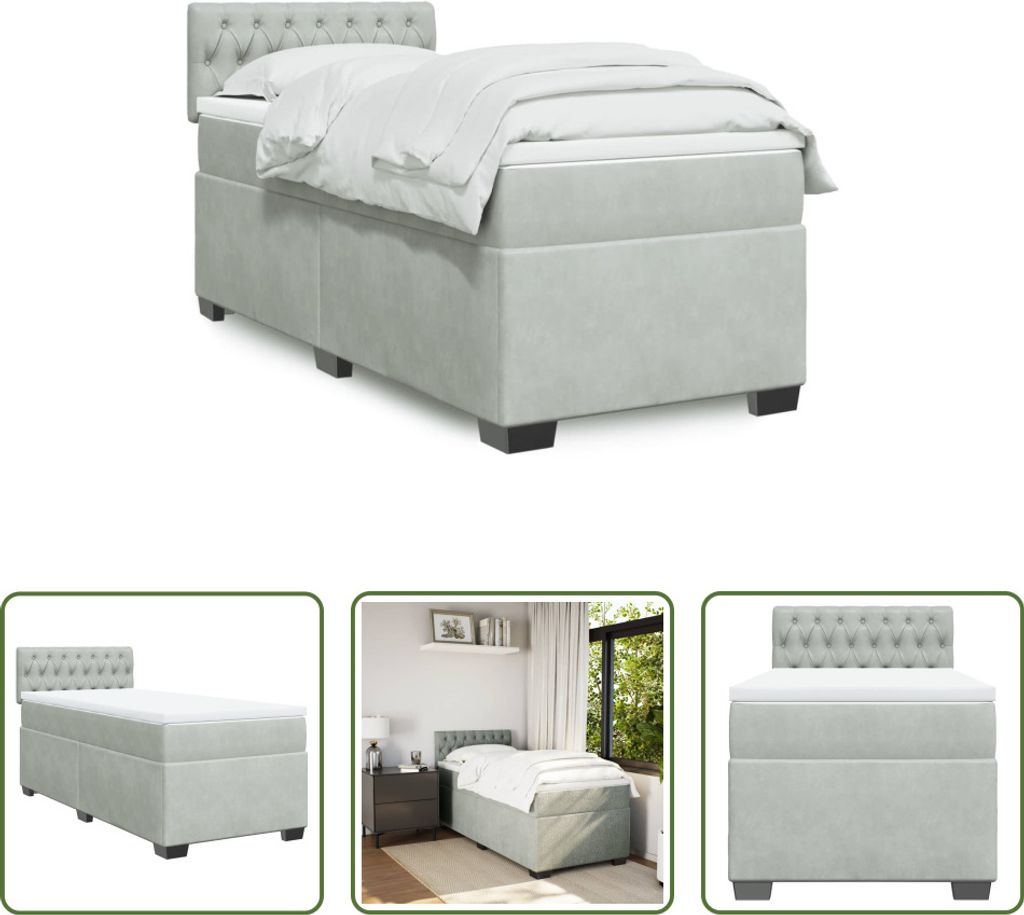 The Living Store Boxspringbett mit Matratze Hellgrau 80x200 cm Samt