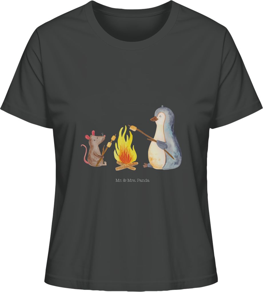 Mr. & Mrs. Panda Baumwoll T-Shirt Damen Pinguin Lagerfeuer Größe XL - Anthrazit - Geschenk, Pinguine, shirt, Liebe, Maus, Job, Oberteil, Kurzarm,...