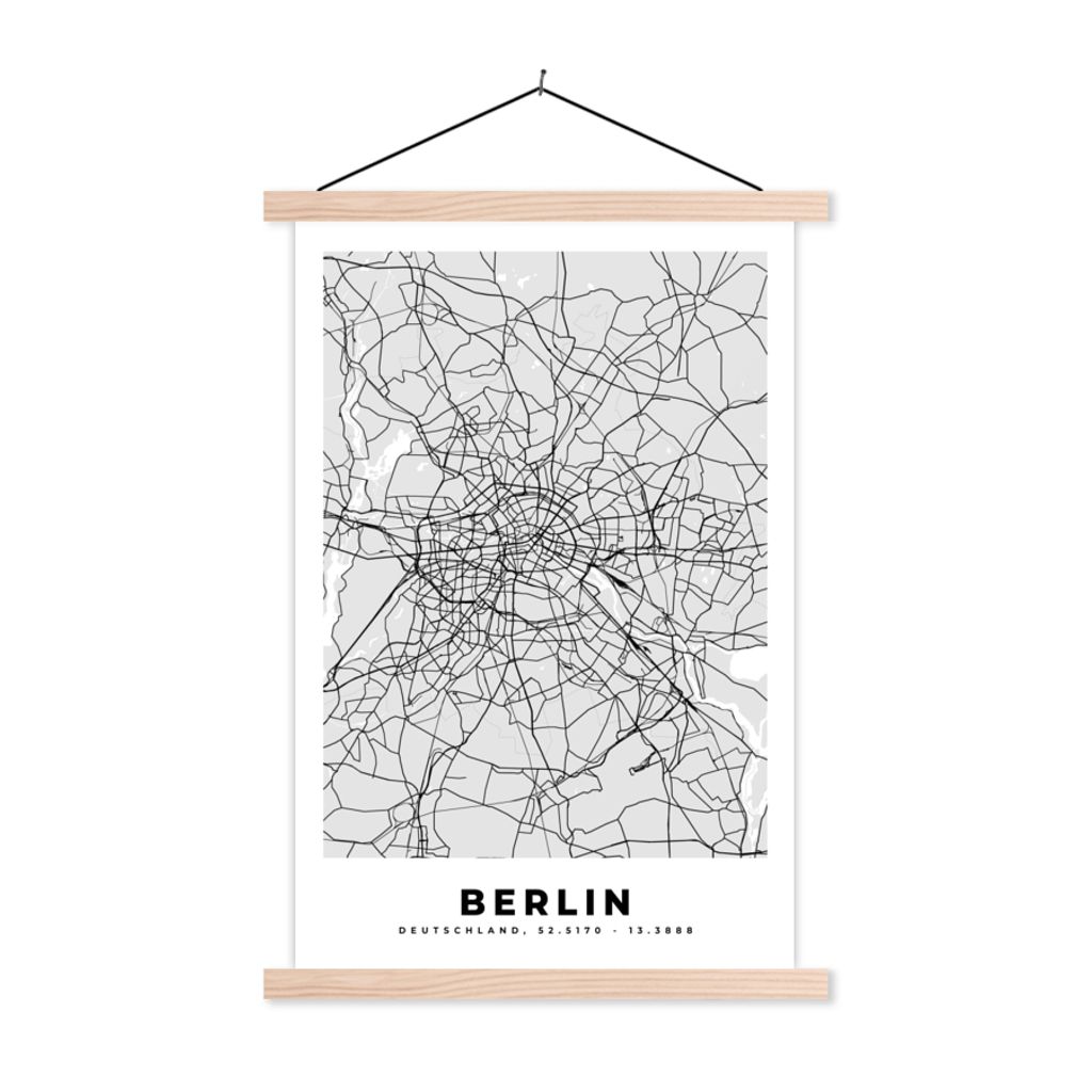 MuchoWow Textilposter Deutschland - Stadtplan - Berlin - Karte 40x60 cm mit holzfarbenen Rahmen - Poster