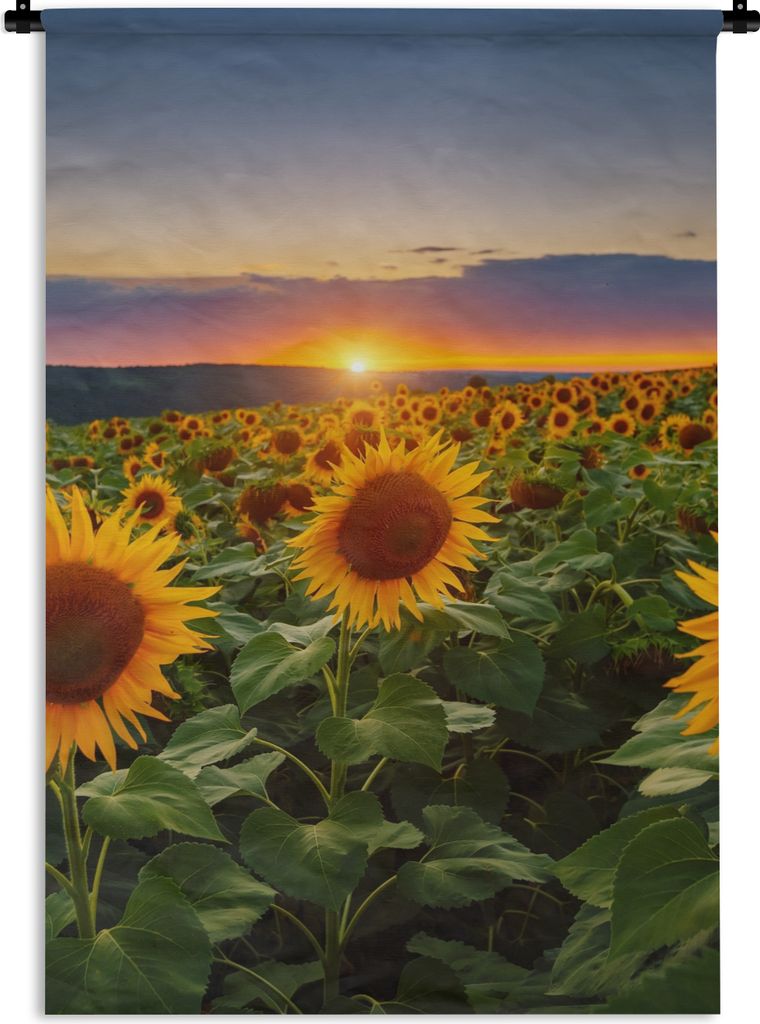 MuchoWow Wandteppich Wandbehang Blumen - Nacht - Sonnenuntergang - Sonnenblume - Horizont 120x180 cm Tapisserie Dekoration Wandtuch - Schlafzimme...
