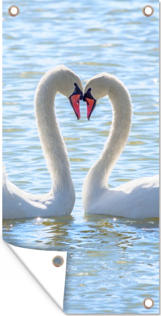MuchoWow 40x80 cm Outdoor-Poster Gartendeko Sichtschutz Garten Poster für den Garten Vögel - Schwan - Wasser - Liebe - Sonne