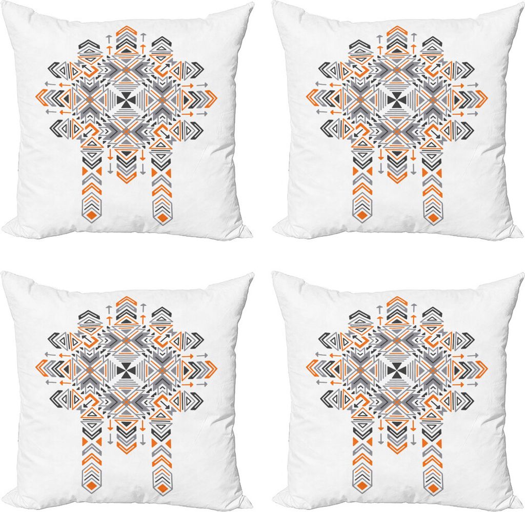 ABAKUHAUS Ethnisch Kissenbezug Set (4 Stück), Abstrakte Motive auf Plain, Moderner Doppelseitiger Digitaldruck, 50 cm x 50 cm, schwachgrau Grau
