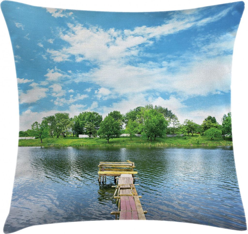 ABAKUHAUS Landschaft Kissenbezug, Hölzernes Dock über See, Waschbar mit Reißverschluss Kissenhülle mit Farbfesten Klaren Farben Beidseitiger Dr...
