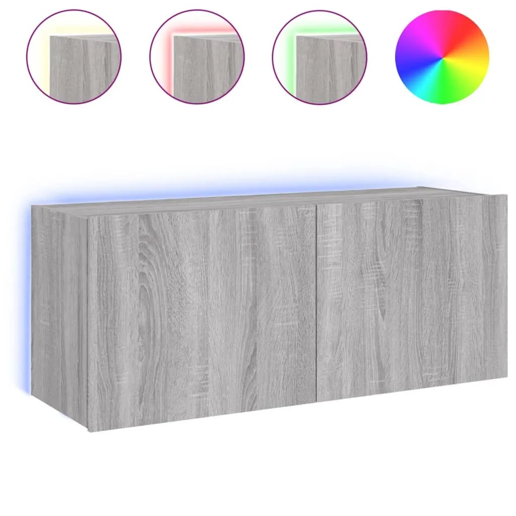 Parete TV Moderna Grigio Sonoma 100cm: Luci LED e Design Minimal