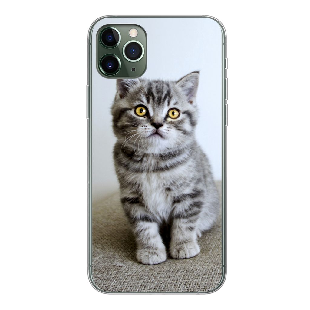 MuchoWow Handyhülle Schutzhülle Hülle für iPhone 11 Pro Max Kätzchen - Augen - Gelb - Mädchen - Kinder - Jungen - Kinder Silikon Softcase H...