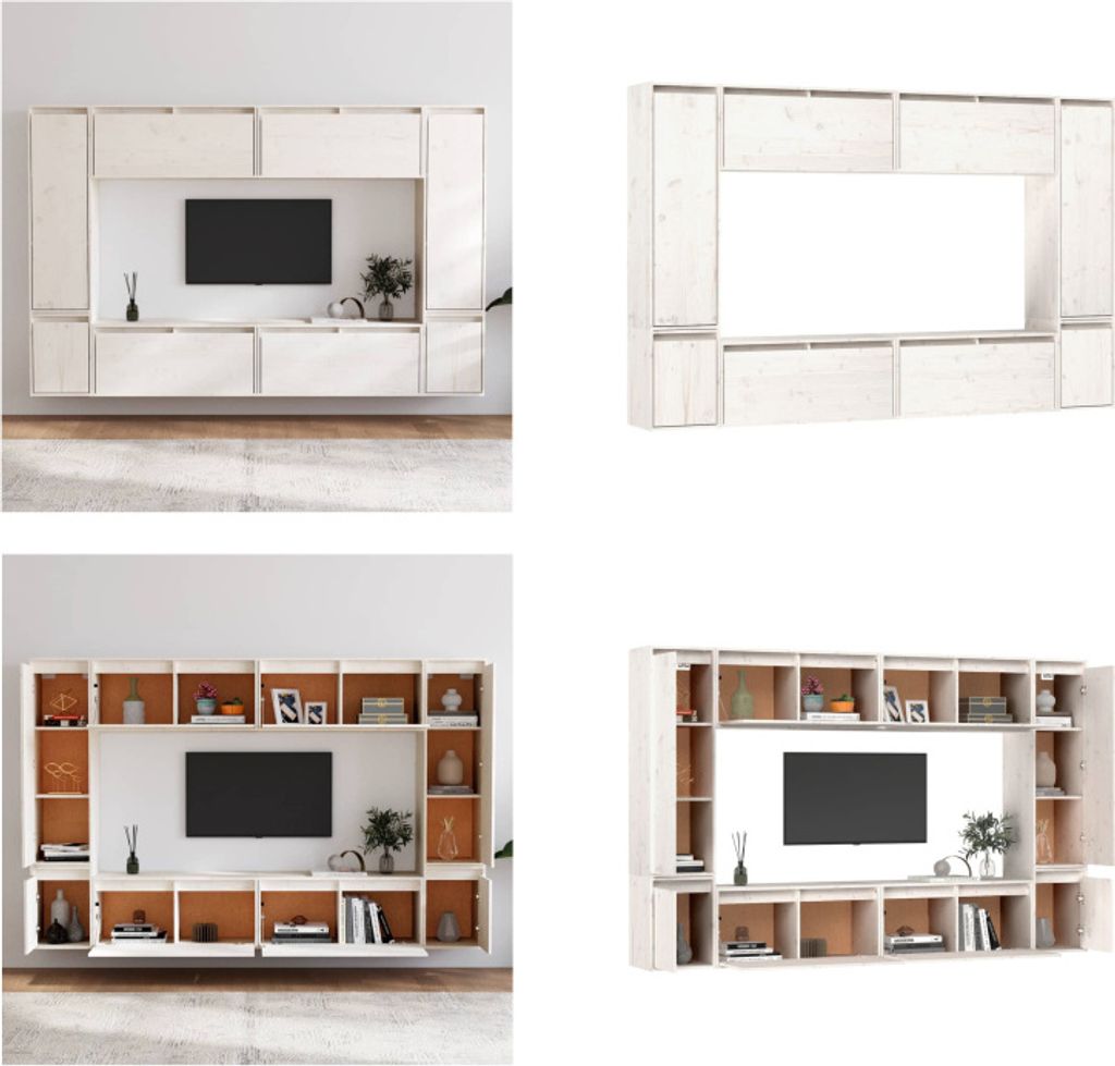 vidaXL TV Schränke 8 Stk. Weiß Massivholz Kiefer - TV-Schrank - TV-Schränke - TV-Schrank Holz - TV Möbel
