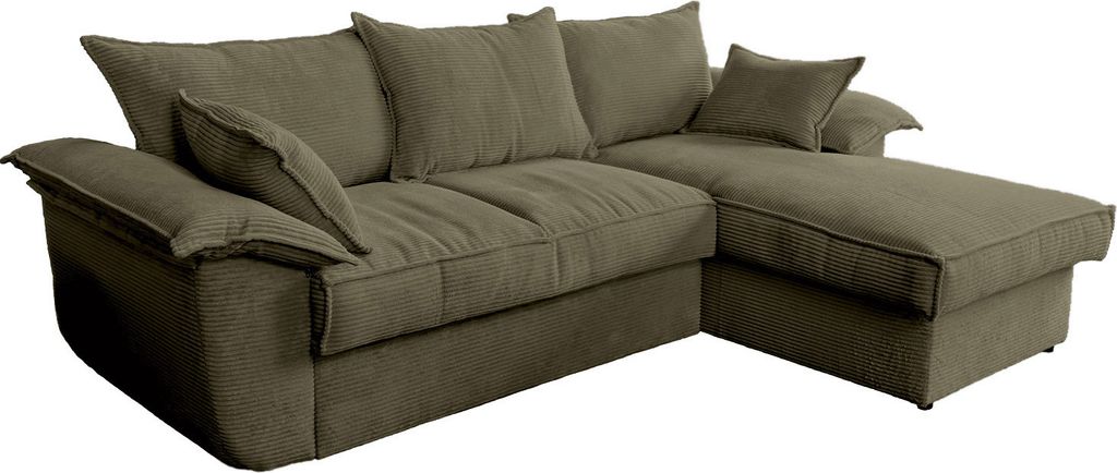 KAWOLA Sofa DAMETO Ecksofa Bettsofa Schlafsofa mit Stauraum Cord olivgrün Recamiere rechts