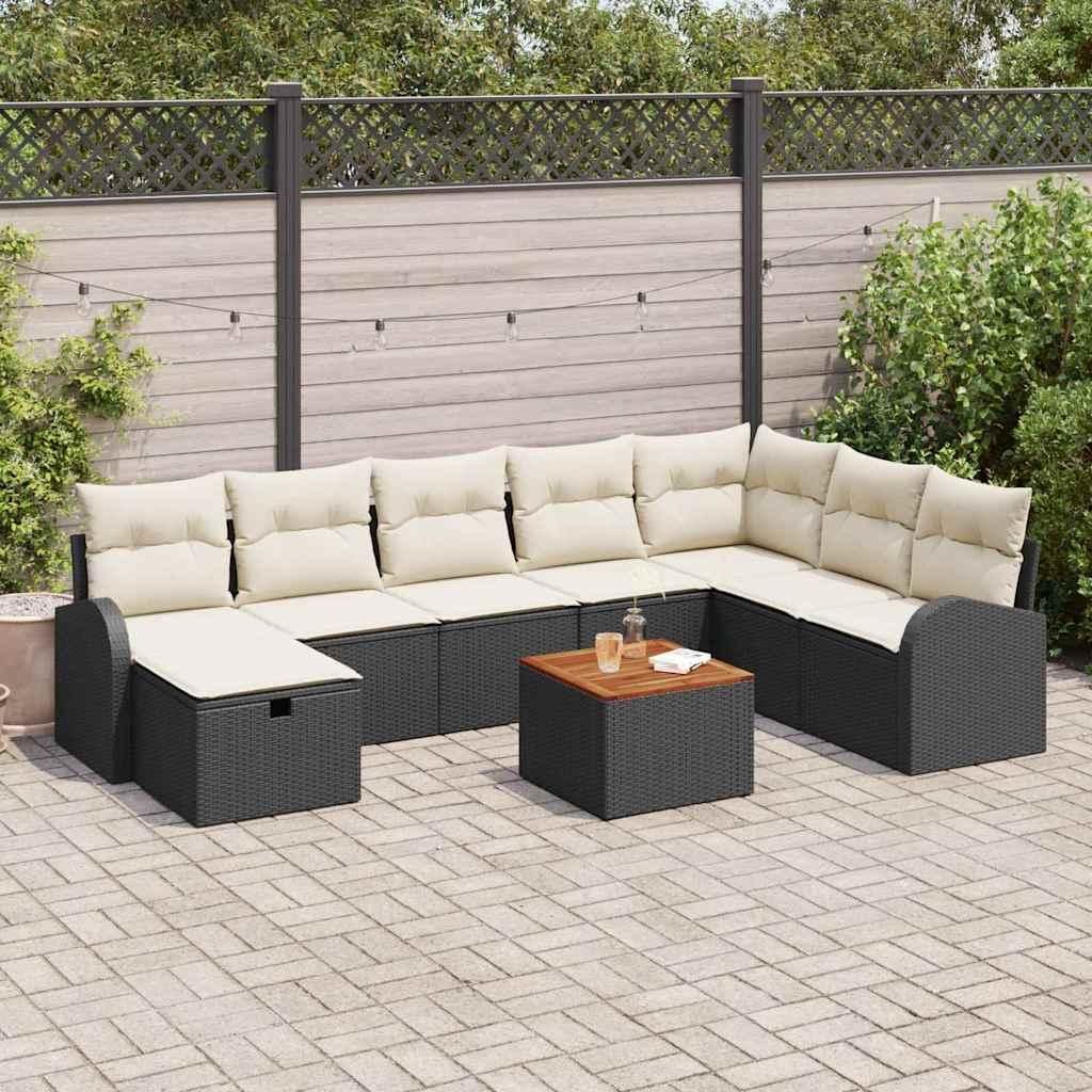 Maison Exclusive - Gartensofa-set mit Kissen 9 pcs Schwarz Poly Rattan