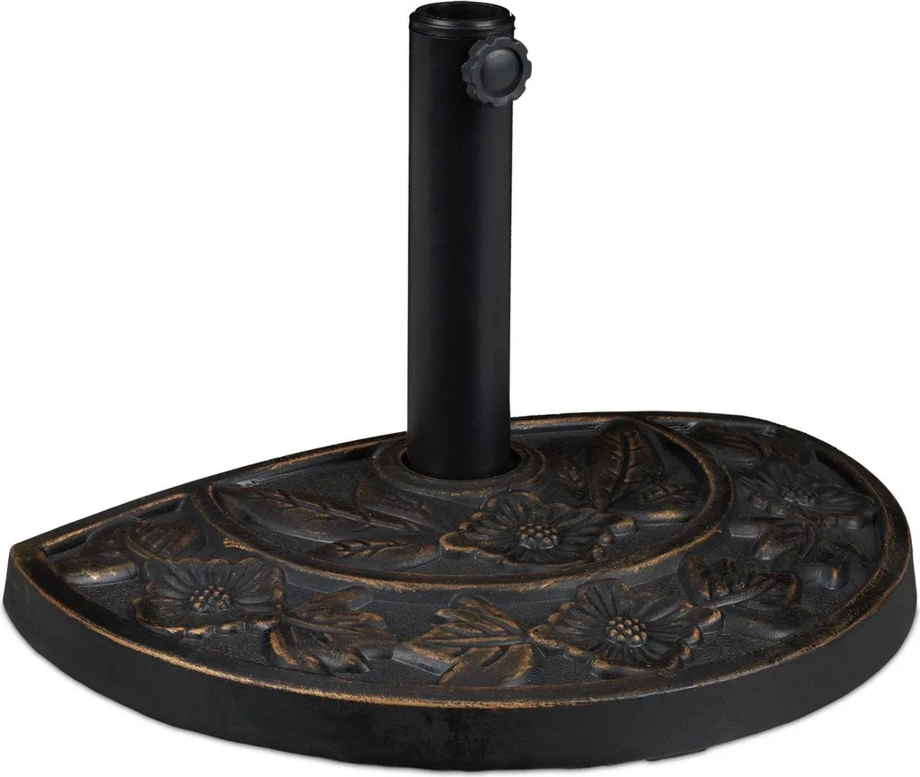 Support parasol demi-lune en polyrésine robuste avec finition florale 9kg