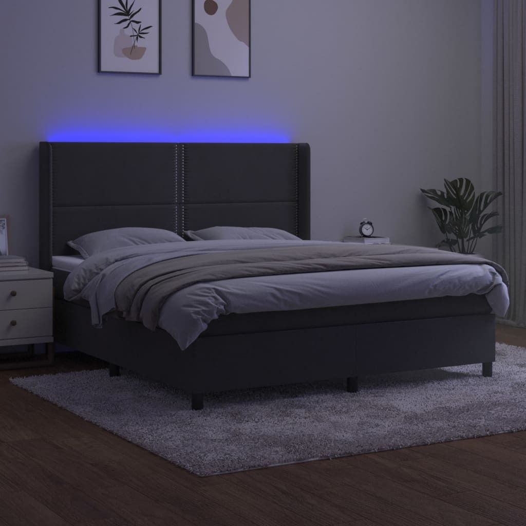 CLORIS Boxspringbett Polsterbett mit Matratze & LED Dunkelgrau 160x200 cm Samt, 80,92 kg