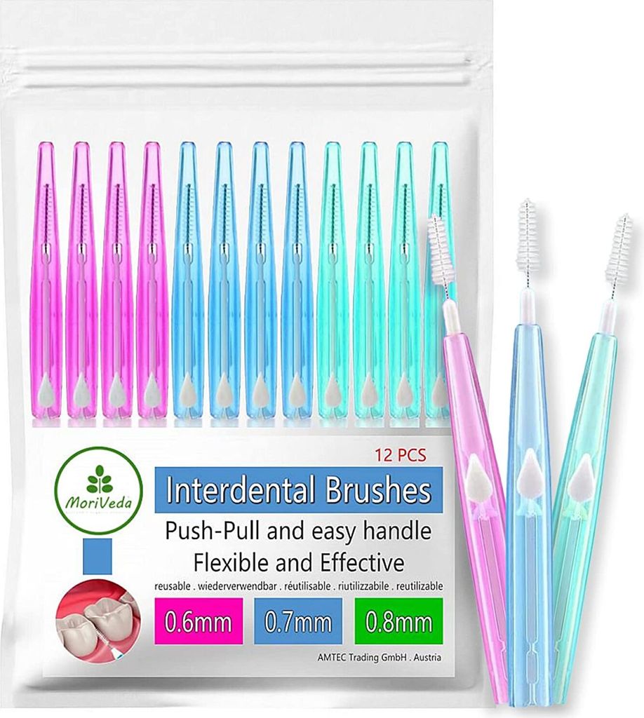 MoriVeda NP-Vital Interdentalbürsten I mix (0.6mm, 0.7mm, 0.8mm) I Zahnzwischenraumbürsten mit Dental Labore entwickelt I Push-Pull Funktion I ...