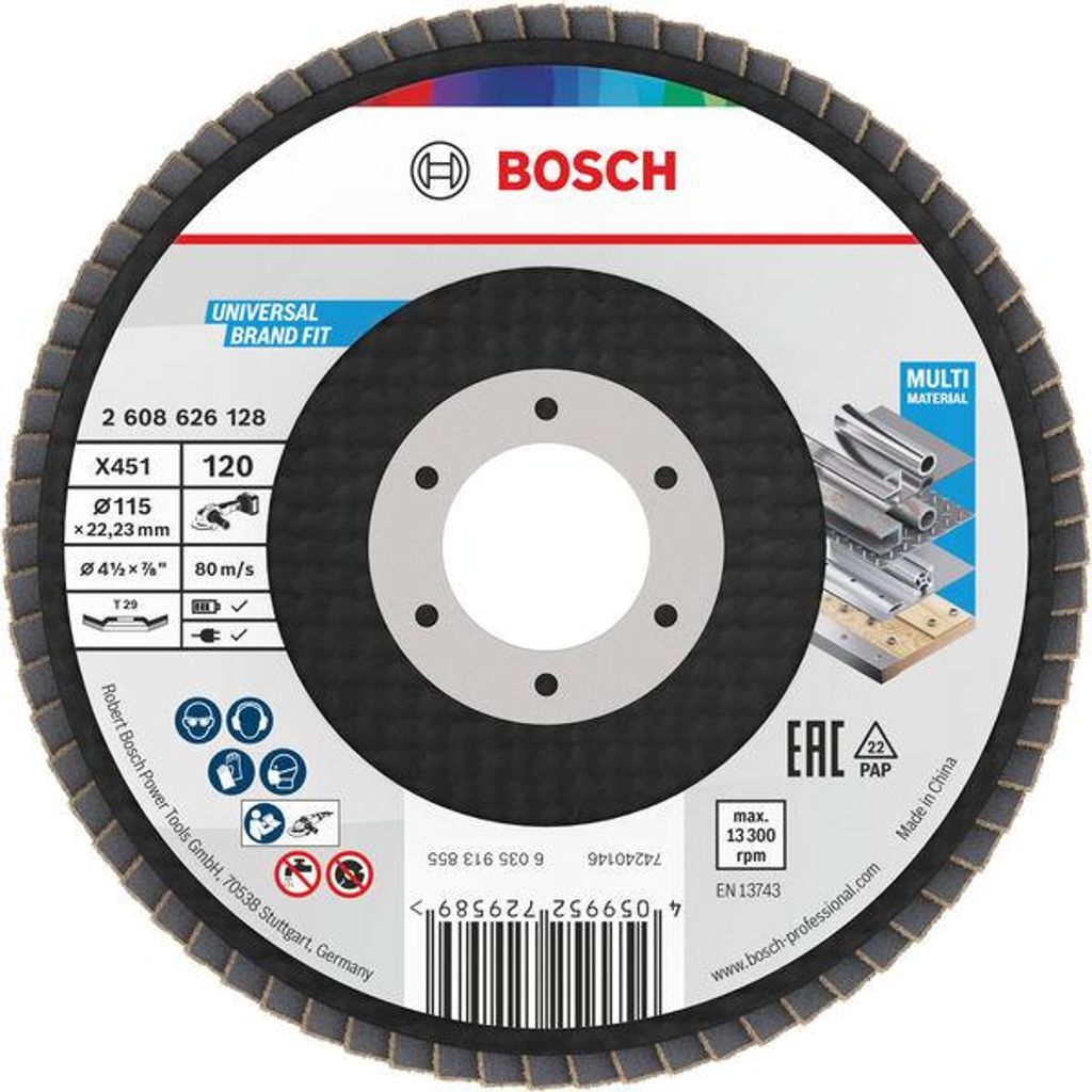 X451 Fächerschleifscheibe, 115 x 22,23 mm, K120, Z29, 15-tlg