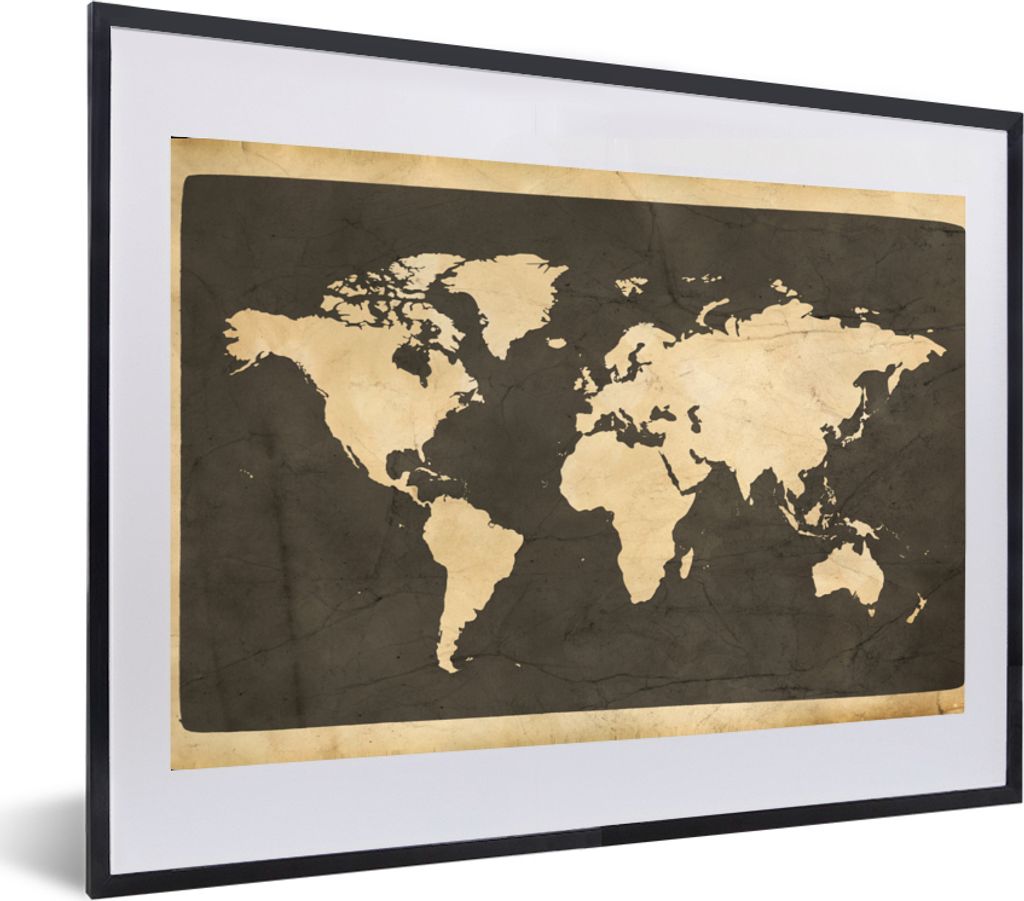 MuchoWow MuchoWow Gerahmtes Poster Weltkarte - Vintage - Marmor 60x40 cm - Poster mit zchwarzem Bilderrahmen - Schlafzimmer - Plakat in Rahmen ...