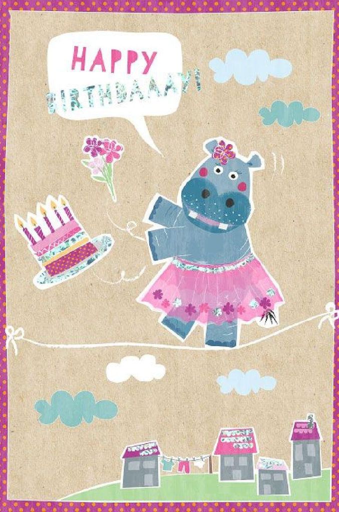 ARTEBENE Karte Birthday Hippo Ballerina, Farbe: Mehrfarbig, Größe: Einheitsgröße