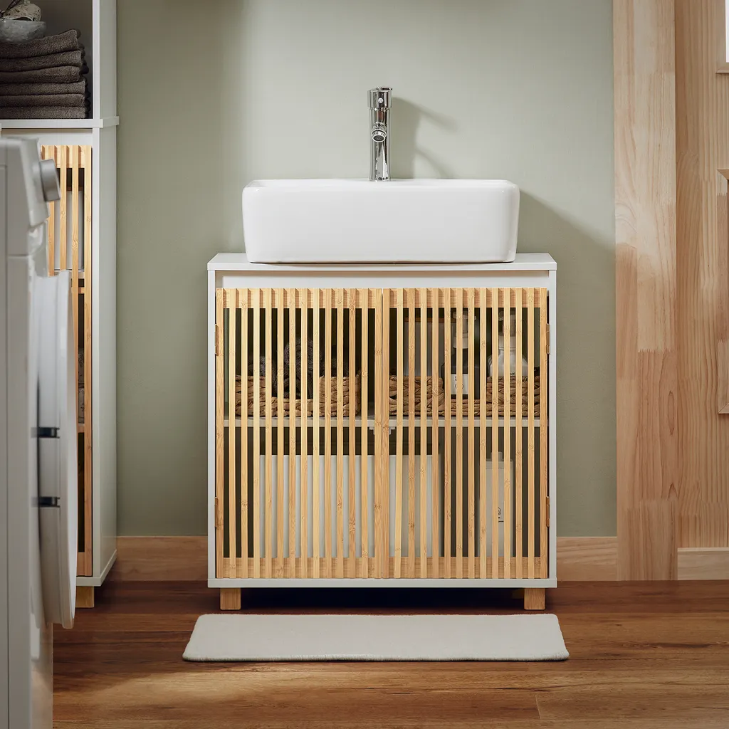 Petit Meuble de Salle de Bain sous Lavabo Blanc en MDF Résistant à l'Eau