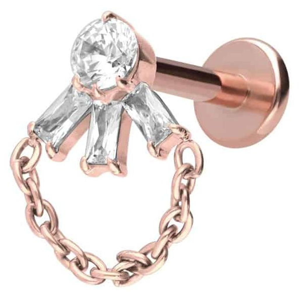 Ohrpiercing, Nasenpiercing Titan Labret mit Innengewinde LOTUSBLÜTE + KETTE RoséGold Stablänge: 6mm | Stabstärke: 1,6mm