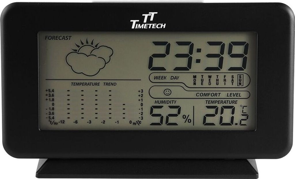 TimeTech Digital Wecker Temperatur Luftfeuchtigkeit schwarz