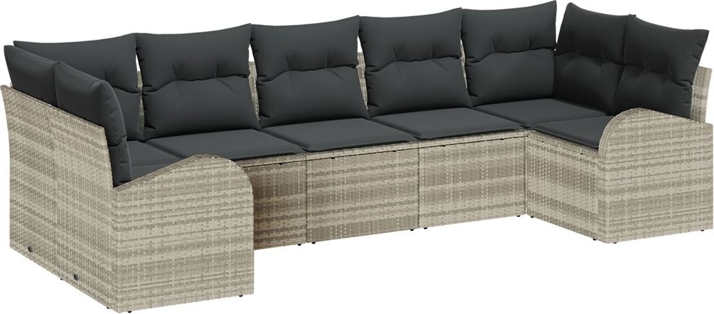 Möbel 7-teiliges Garten-Sofa-Set mit Kissen in Hellgrau aus Poly-Rattan - Gartensofas 3346192